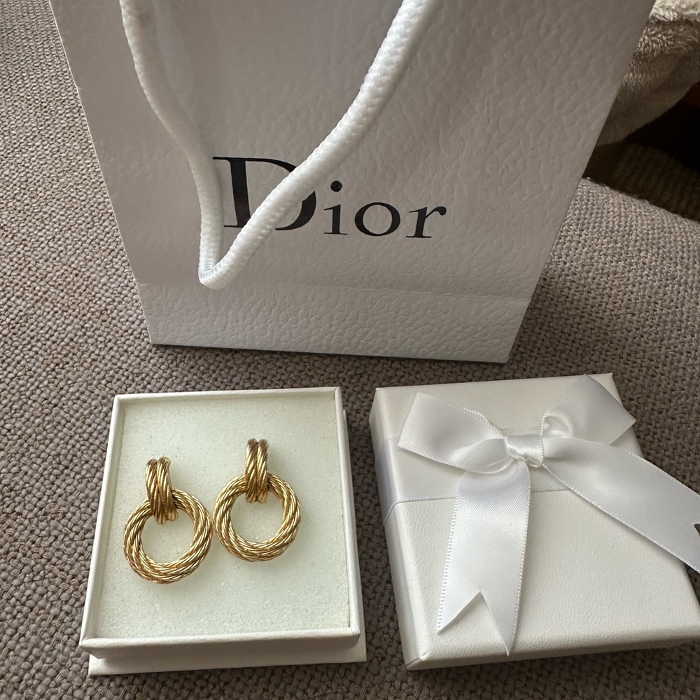 Dior Gold Twisted Hoop Earrings